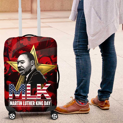 MLK Day Luggage Cover Martin Luther King Jr Tribute American Flag Lettering - African Pride