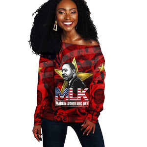 MLK Day Off Shoulder Sweater Martin Luther King Jr Tribute American Flag Lettering - African Pride