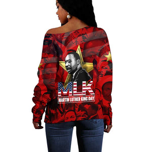 MLK Day Off Shoulder Sweater Martin Luther King Jr Tribute American Flag Lettering - African Pride