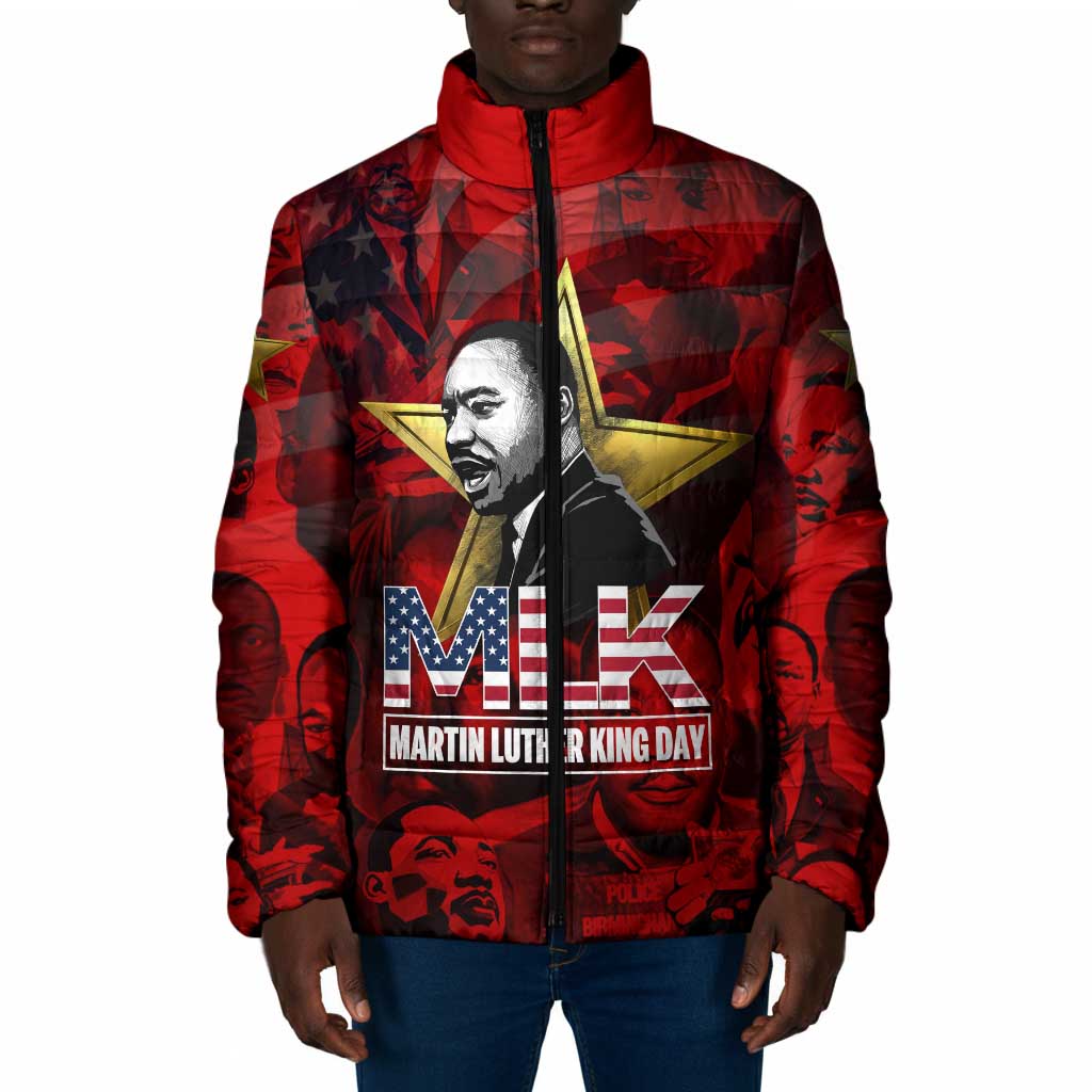 MLK Day Padded Jacket Martin Luther King Jr Tribute American Flag Lettering - African Pride