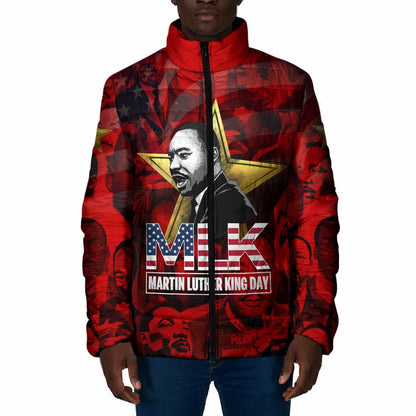 MLK Day Padded Jacket Martin Luther King Jr Tribute American Flag Lettering - African Pride