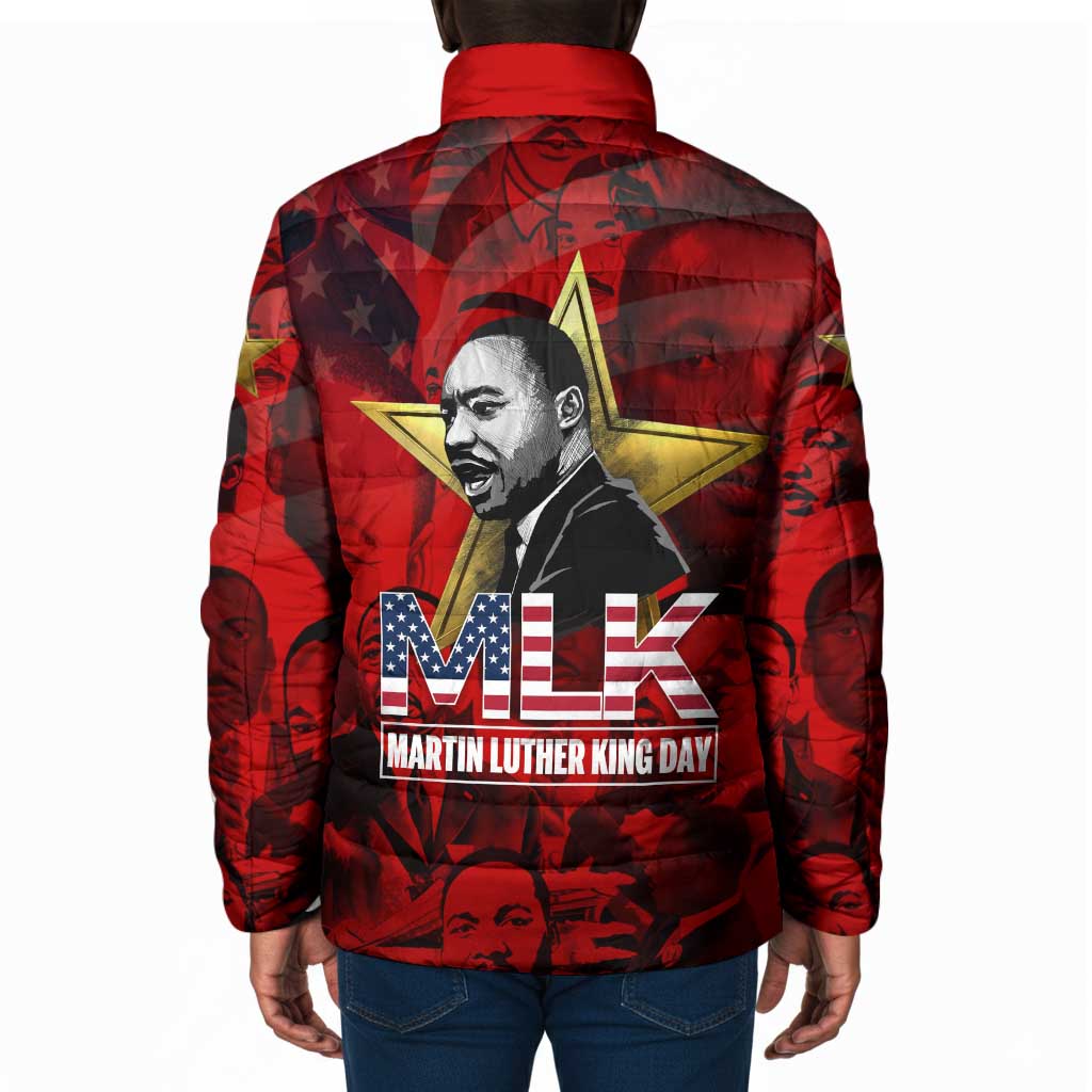 MLK Day Padded Jacket Martin Luther King Jr Tribute American Flag Lettering - African Pride