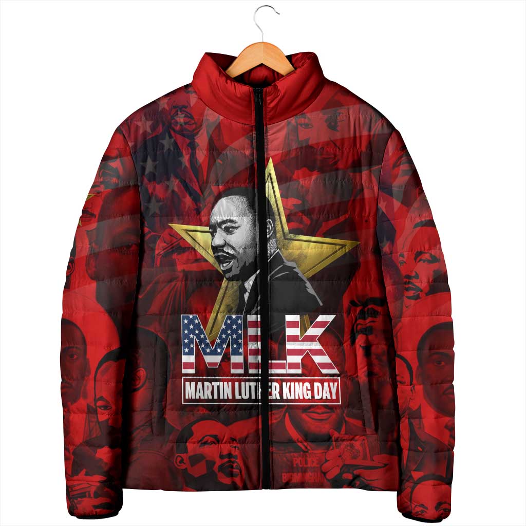 MLK Day Padded Jacket Martin Luther King Jr Tribute American Flag Lettering - African Pride