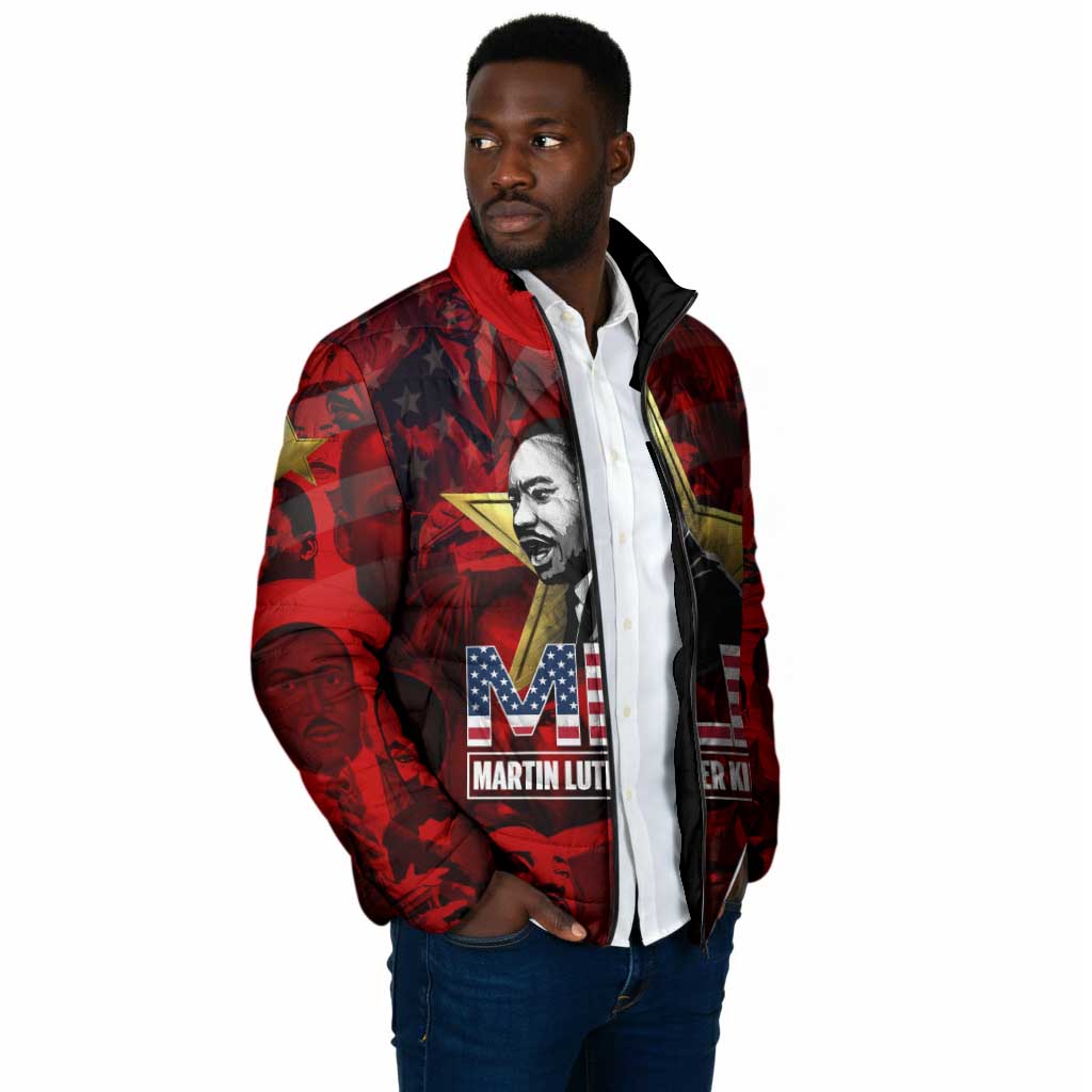 MLK Day Padded Jacket Martin Luther King Jr Tribute American Flag Lettering - African Pride