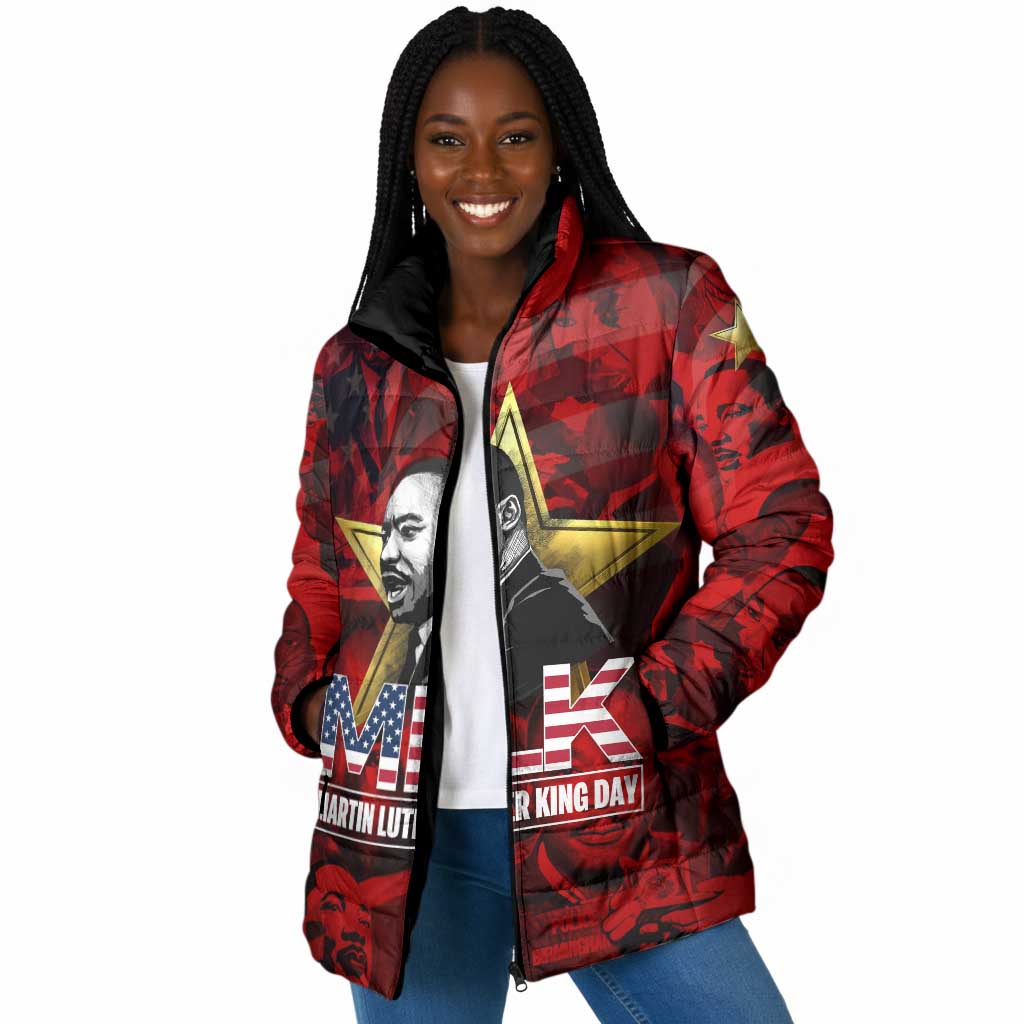 MLK Day Padded Jacket Martin Luther King Jr Tribute American Flag Lettering - African Pride