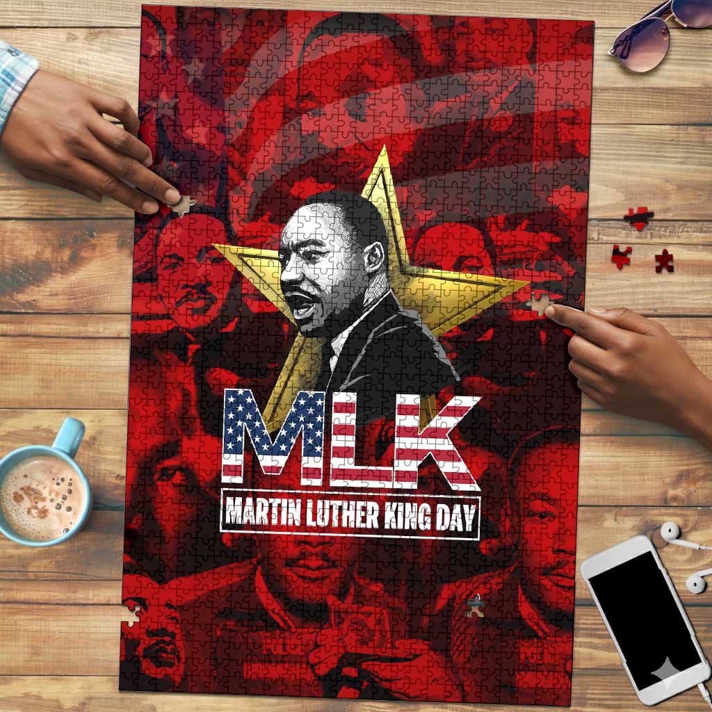 MLK Day Puzzle Martin Luther King Jr Tribute American Flag Lettering - African Pride