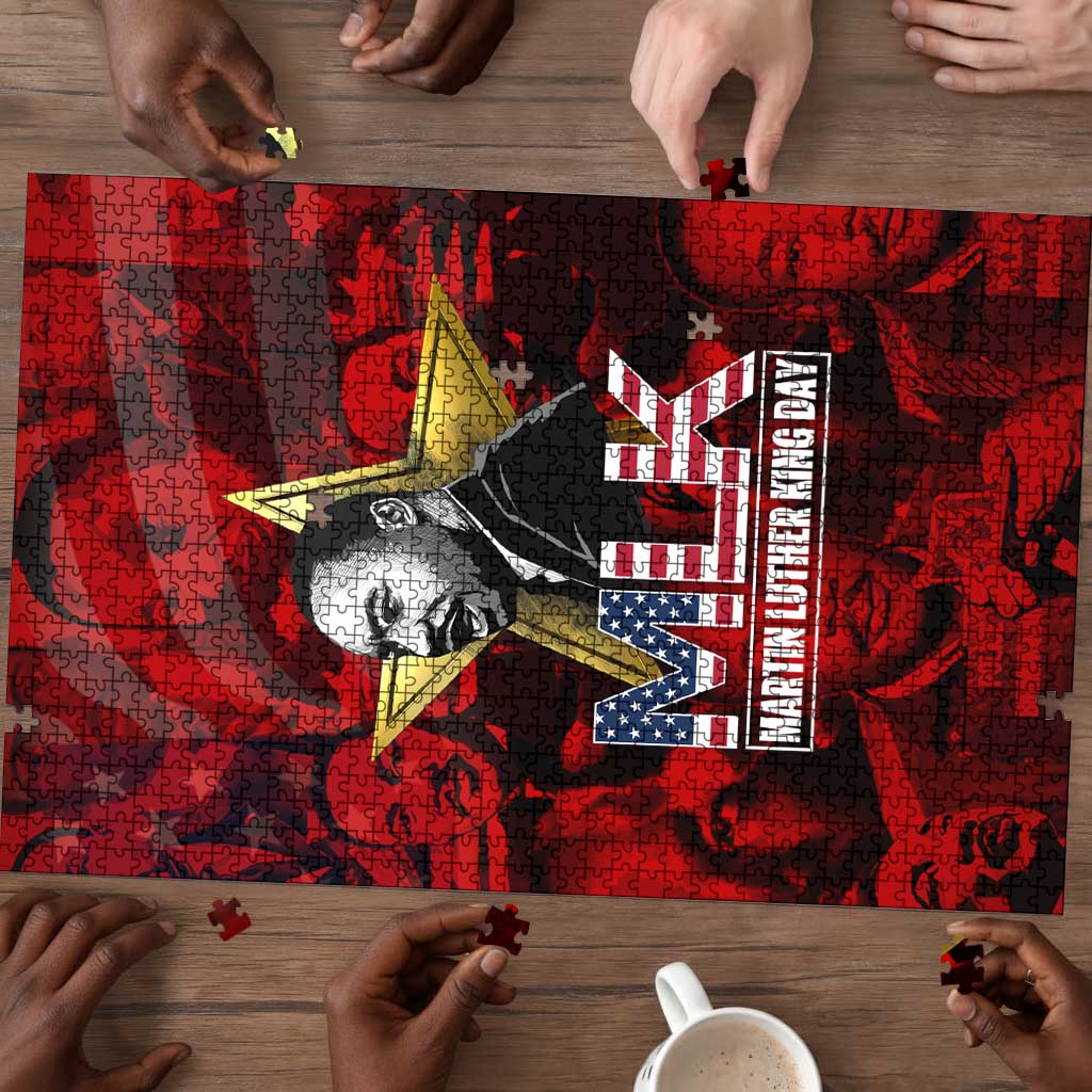 MLK Day Puzzle Martin Luther King Jr Tribute American Flag Lettering - African Pride