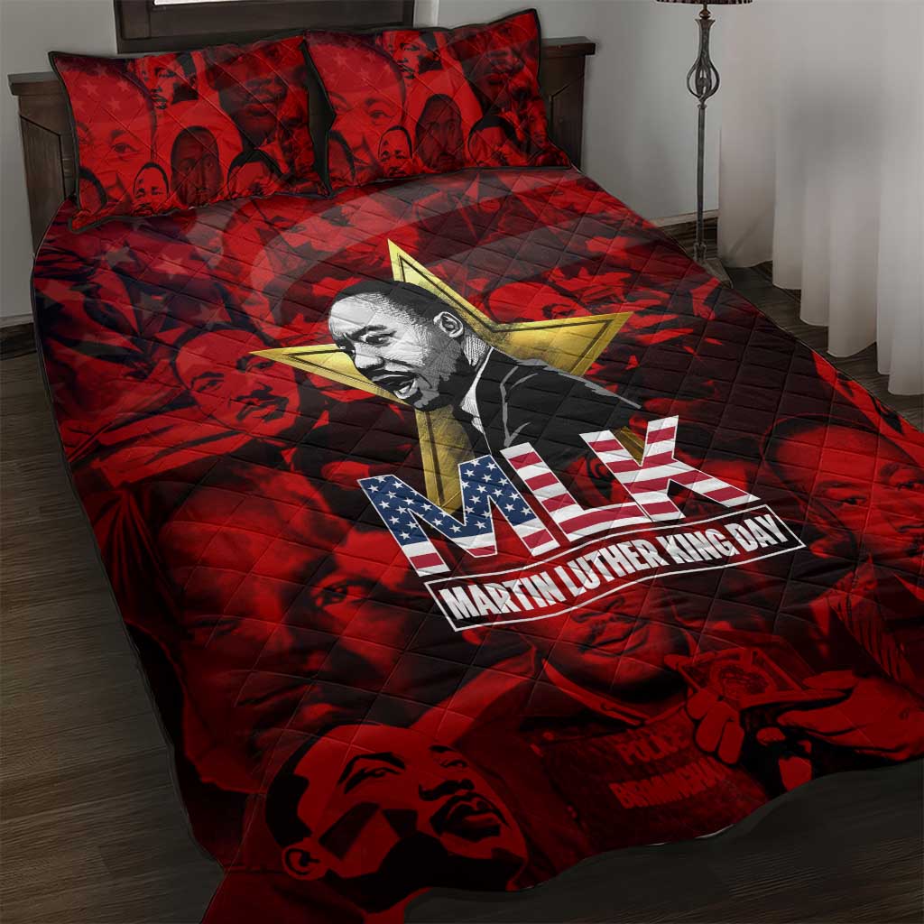 MLK Day Quilt Bed Set Martin Luther King Jr Tribute American Flag Lettering - African Pride