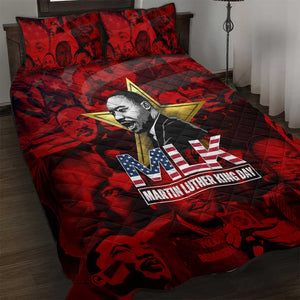 MLK Day Quilt Bed Set Martin Luther King Jr Tribute American Flag Lettering - African Pride