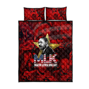 MLK Day Quilt Bed Set Martin Luther King Jr Tribute American Flag Lettering - African Pride