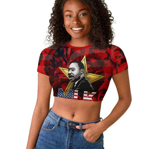 MLK Day Raglan Cropped T shirt Martin Luther King Jr Tribute American Flag Lettering TS04