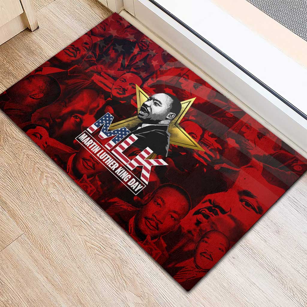 MLK Day Rubber Doormat Martin Luther King Jr Tribute American Flag Lettering - African Pride