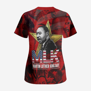 MLK Day Scrub Top Martin Luther King Jr Tribute American Flag Lettering - African Pride
