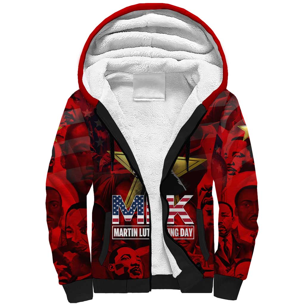 MLK Day Sherpa Hoodie Martin Luther King Jr Tribute American Flag Lettering - African Pride
