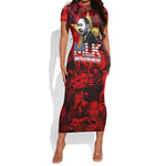 MLK Day Short Sleeve Bodycon Dress Martin Luther King Jr Tribute American Flag Lettering TS04