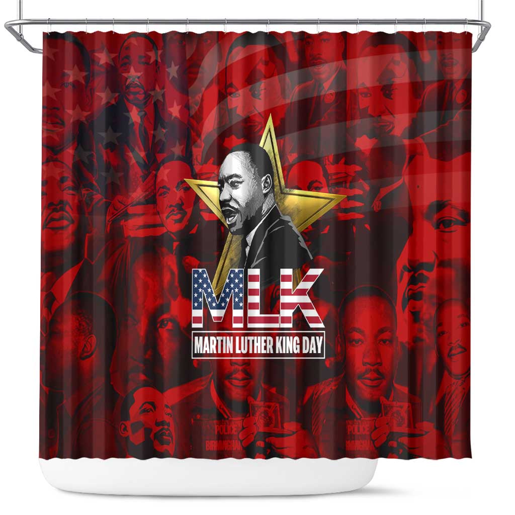 MLK Day Shower Curtain Martin Luther King Jr Tribute American Flag Lettering - African Pride