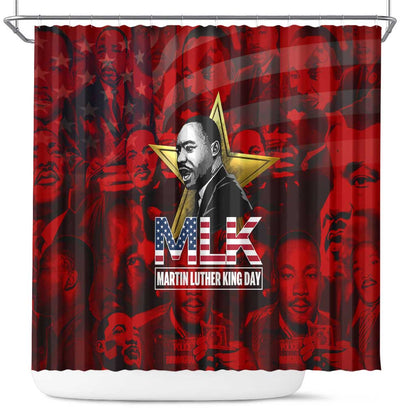 MLK Day Shower Curtain Martin Luther King Jr Tribute American Flag Lettering - African Pride