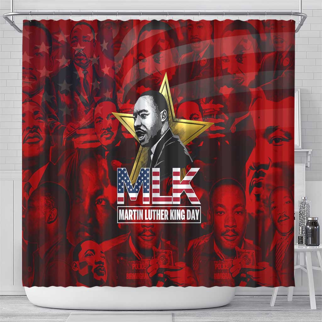MLK Day Shower Curtain Martin Luther King Jr Tribute American Flag Lettering - African Pride