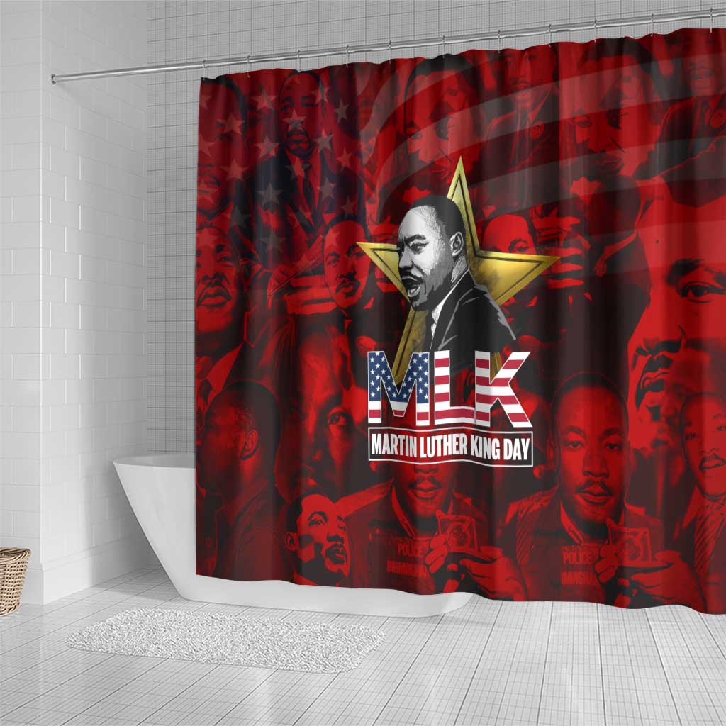 MLK Day Shower Curtain Martin Luther King Jr Tribute American Flag Lettering - African Pride