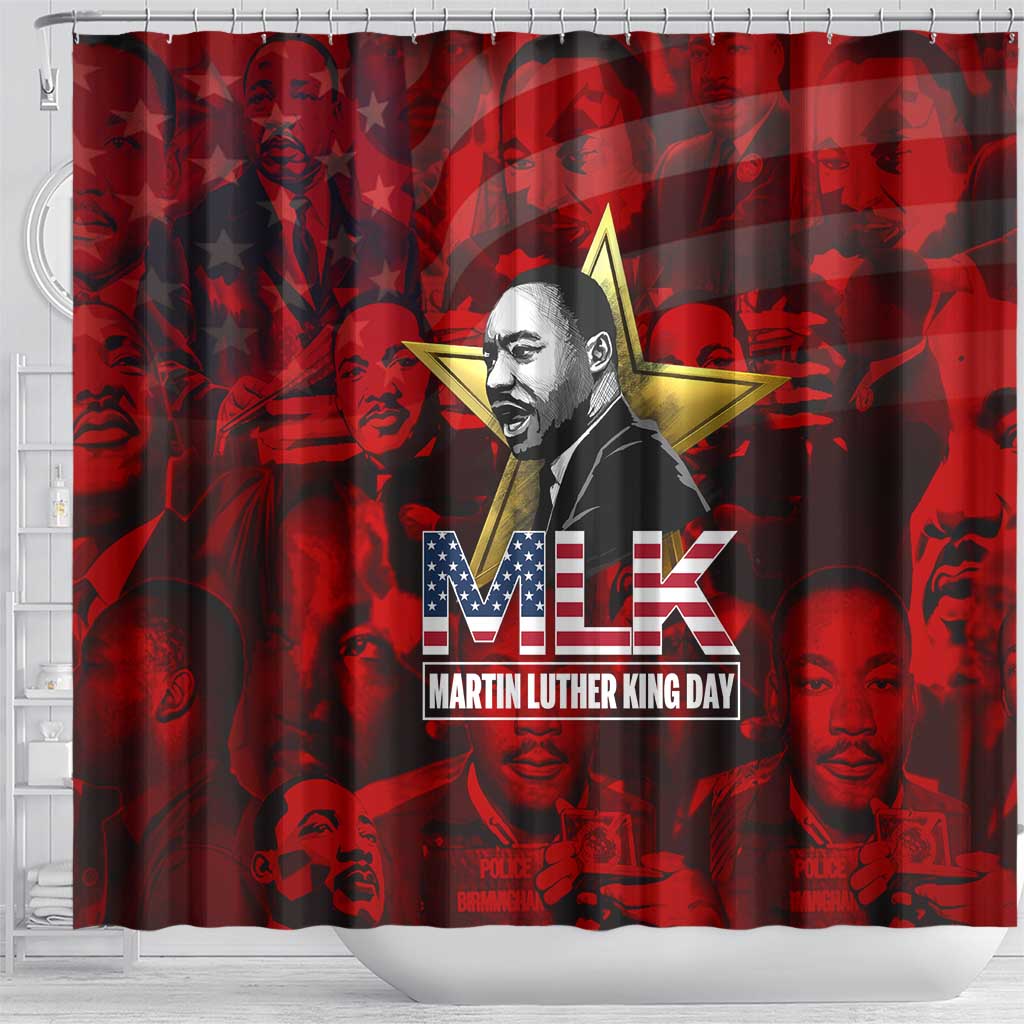 MLK Day Shower Curtain Martin Luther King Jr Tribute American Flag Lettering - African Pride
