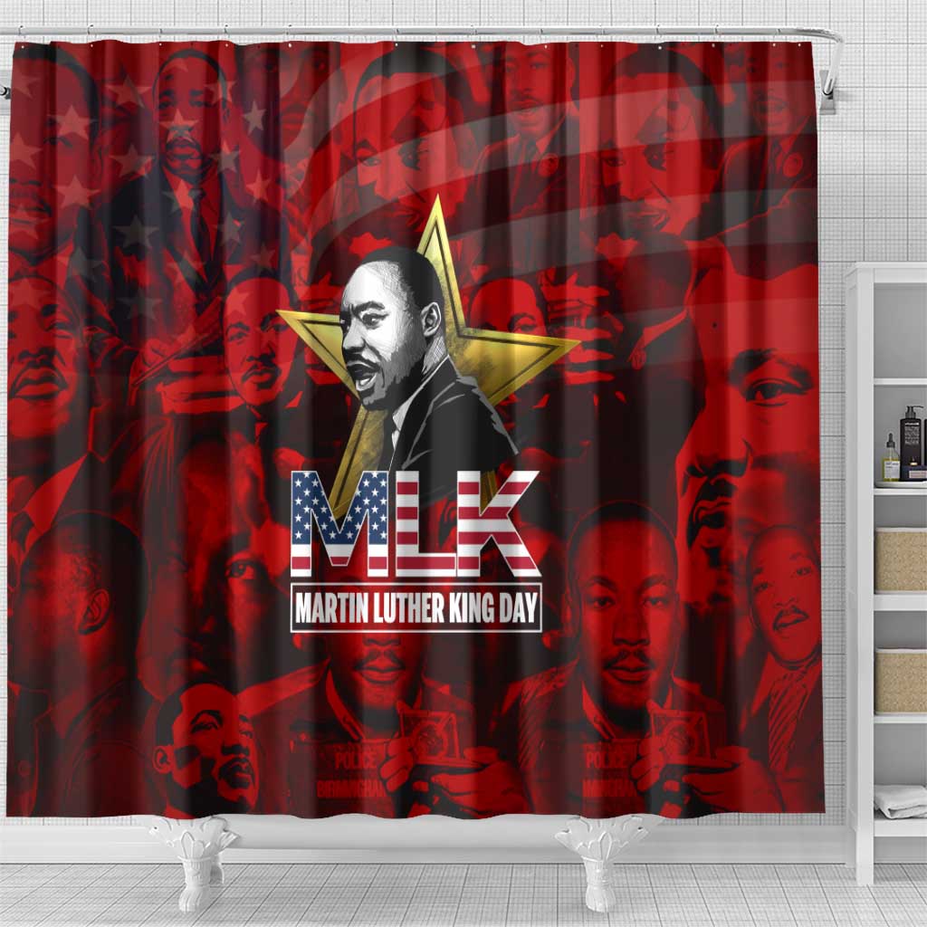 MLK Day Shower Curtain Martin Luther King Jr Tribute American Flag Lettering - African Pride