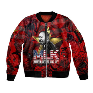 MLK Day Sleeve Zip Bomber Jacket Martin Luther King Jr Tribute American Flag Lettering - African Pride