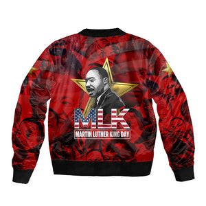 MLK Day Sleeve Zip Bomber Jacket Martin Luther King Jr Tribute American Flag Lettering - African Pride