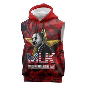 MLK Day Sleeveless Hoodie Martin Luther King Jr Tribute American Flag Lettering - African Pride
