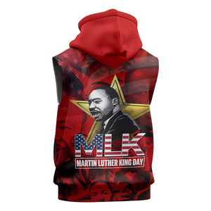 MLK Day Sleeveless Hoodie Martin Luther King Jr Tribute American Flag Lettering - African Pride