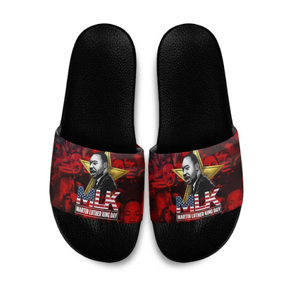 MLK Day Slide Sandals Martin Luther King Jr Tribute American Flag Lettering - African Pride