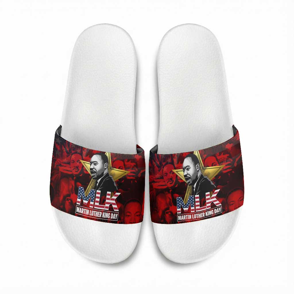 MLK Day Slide Sandals Martin Luther King Jr Tribute American Flag Lettering - African Pride