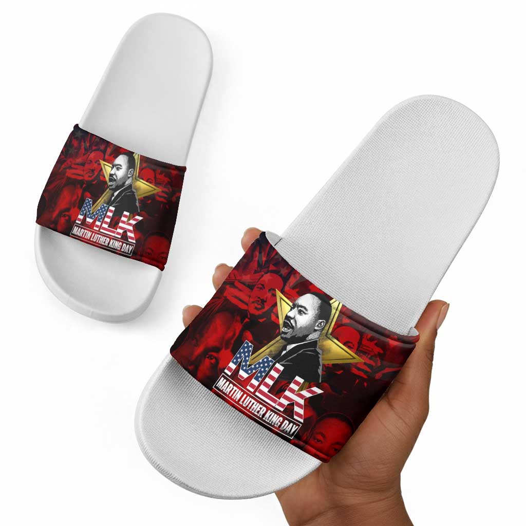 MLK Day Slide Sandals Martin Luther King Jr Tribute American Flag Lettering - African Pride