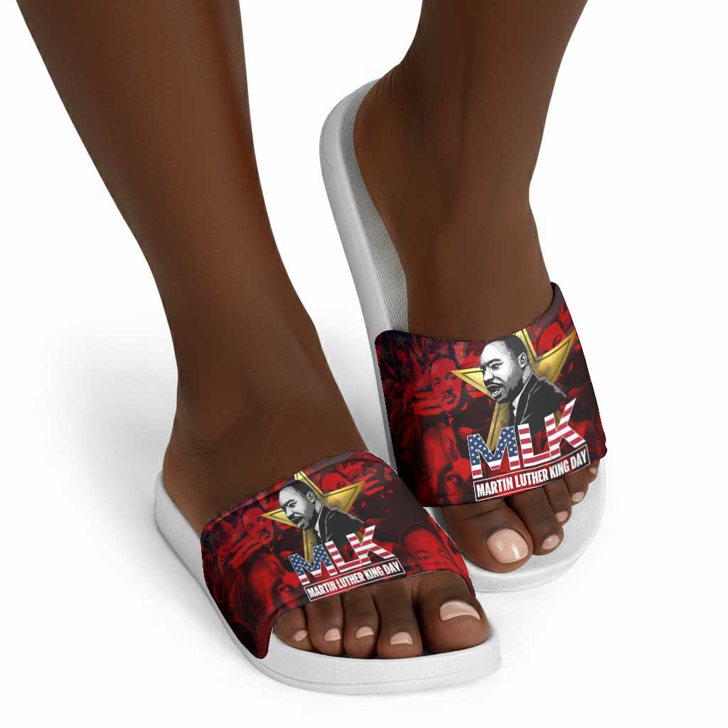 MLK Day Slide Sandals Martin Luther King Jr Tribute American Flag Lettering - African Pride