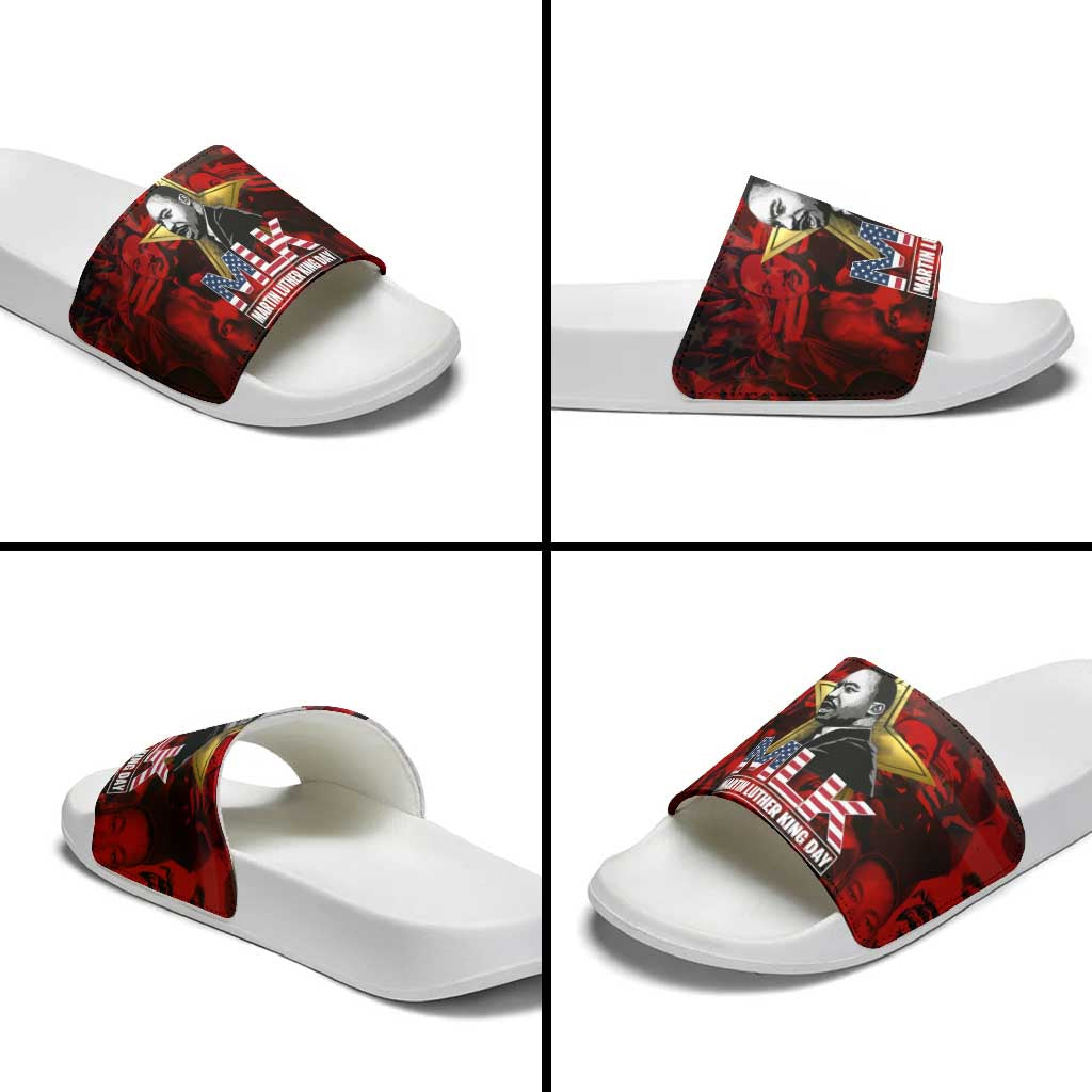 MLK Day Slide Sandals Martin Luther King Jr Tribute American Flag Lettering - African Pride