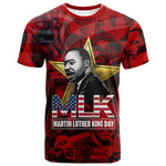 MLK Day T shirt Martin Luther King Jr Tribute American Flag Lettering TS04