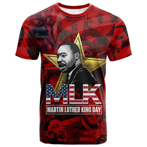 MLK Day T shirt Martin Luther King Jr Tribute American Flag Lettering TS04