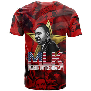 MLK Day T shirt Martin Luther King Jr Tribute American Flag Lettering TS04