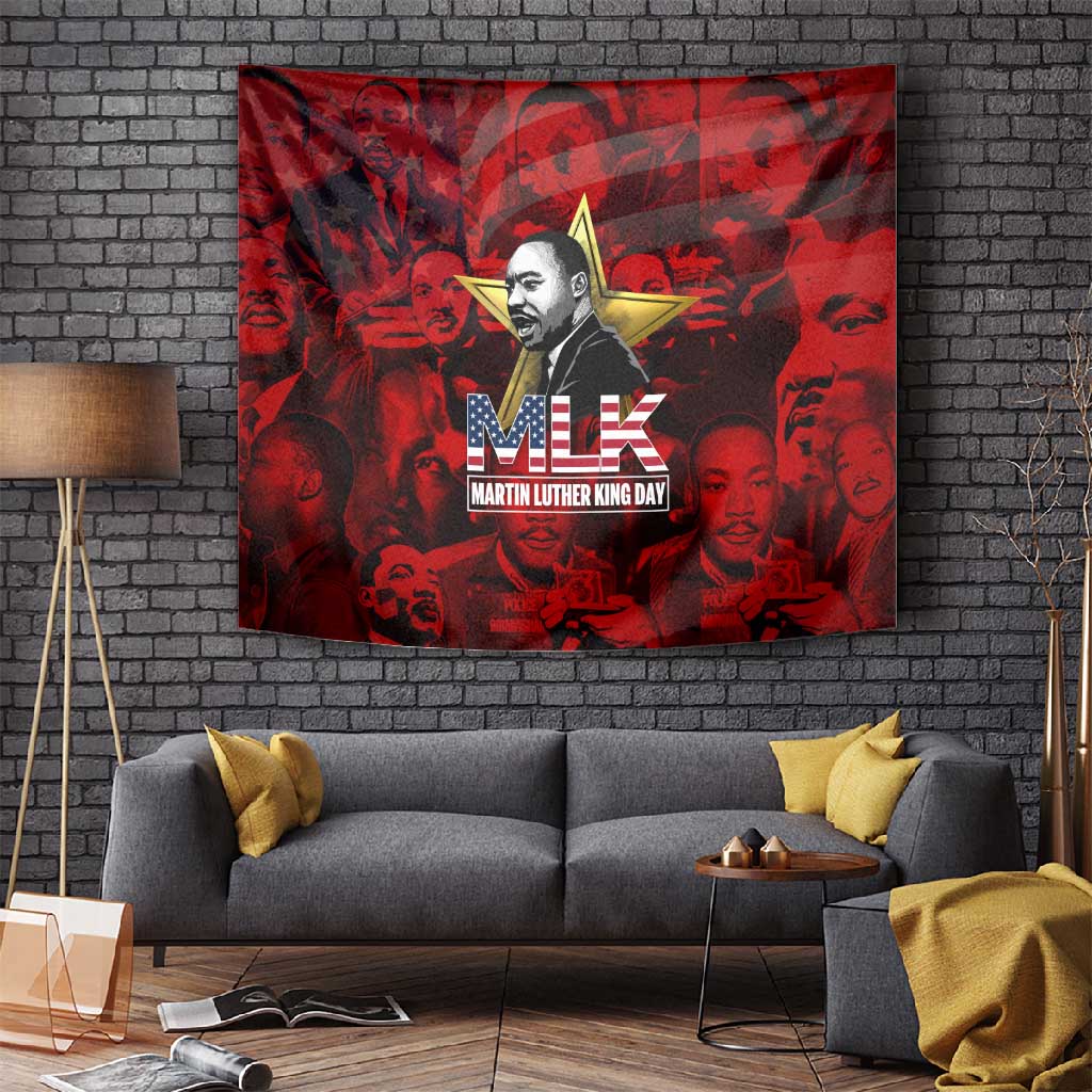 MLK Day Tapestry Martin Luther King Jr Tribute American Flag Lettering - African Pride
