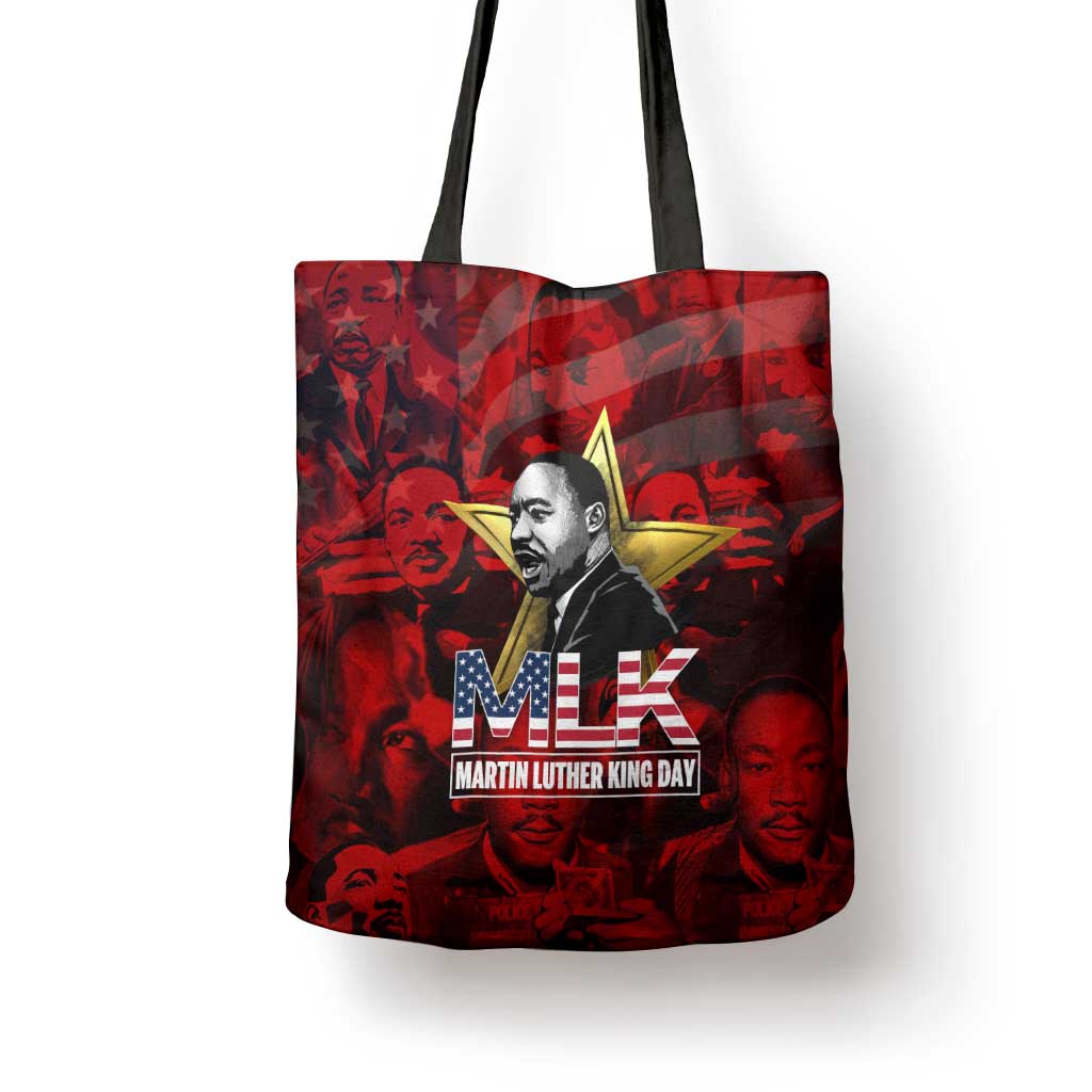 MLK Day Tote Bag Martin Luther King Jr Tribute American Flag Lettering - African Pride
