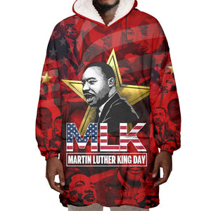 MLK Day Wearable Blanket Hoodie Martin Luther King Jr Tribute American Flag Lettering - African Pride