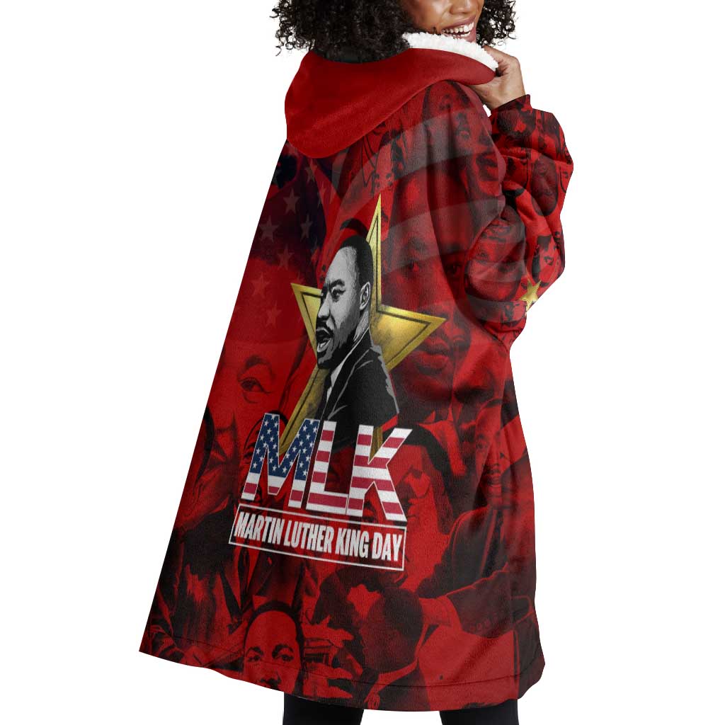 MLK Day Wearable Blanket Hoodie Martin Luther King Jr Tribute American Flag Lettering - African Pride