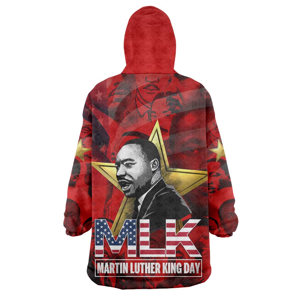 MLK Day Wearable Blanket Hoodie Martin Luther King Jr Tribute American Flag Lettering - African Pride