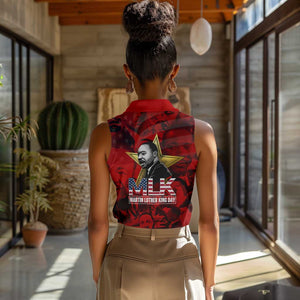 MLK Day Women Sleeveless Polo Shirt Martin Luther King Jr Tribute American Flag Lettering - African Pride