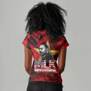 MLK Day Women V-Neck T-Shirt Martin Luther King Jr Tribute American Flag Lettering TS04