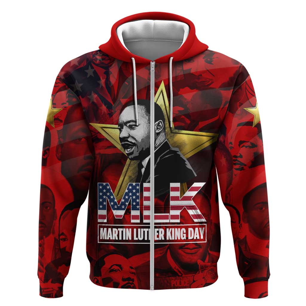 MLK Day Zip Hoodie Martin Luther King Jr Tribute American Flag Lettering - African Pride
