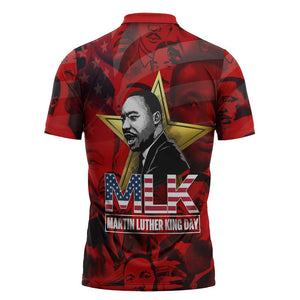 MLK Day Zipper Polo Shirt Martin Luther King Jr Tribute American Flag Lettering - African Pride