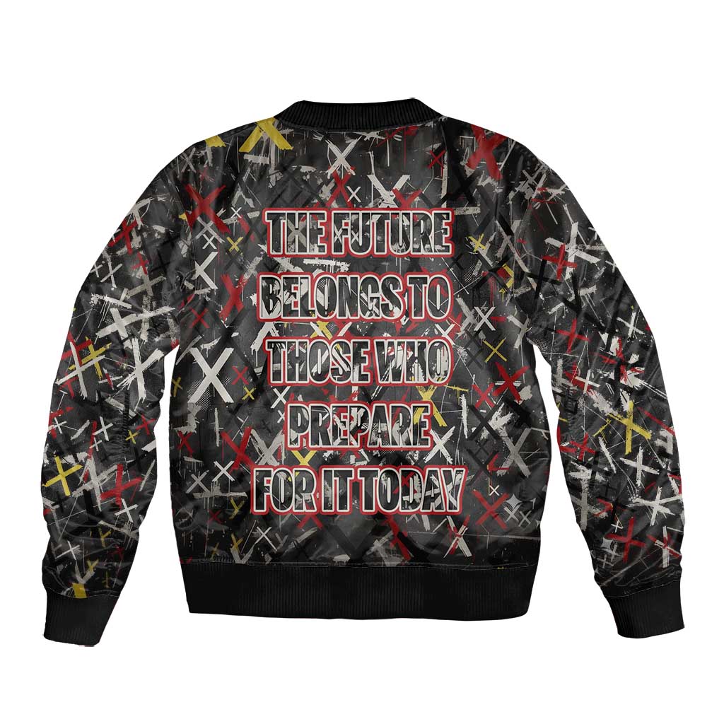 Malcolm X Bomber Jacket Street Art Style Portrait Quote The Future Belongs to Those Who Prepare Civil Rights Tribute - African Pride