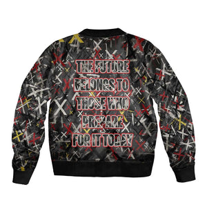 Malcolm X Bomber Jacket Street Art Style Portrait Quote The Future Belongs to Those Who Prepare Civil Rights Tribute - African Pride