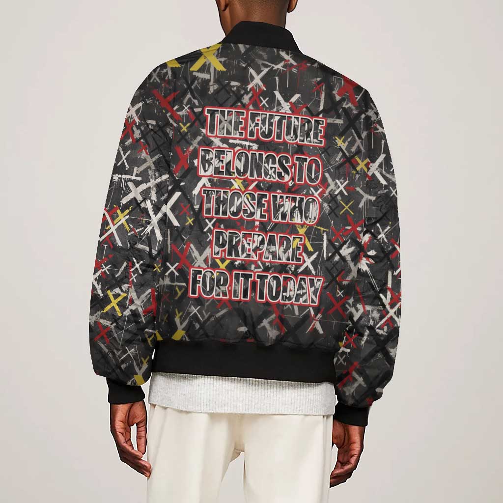 Malcolm X Bomber Jacket Street Art Style Portrait Quote The Future Belongs to Those Who Prepare Civil Rights Tribute - African Pride