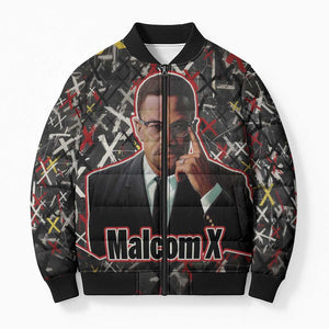 Malcolm X Bomber Puffer Jacket Street Art Style Portrait Quote The Future Belongs to Those Who Prepare Civil Rights Tribute - African Pride